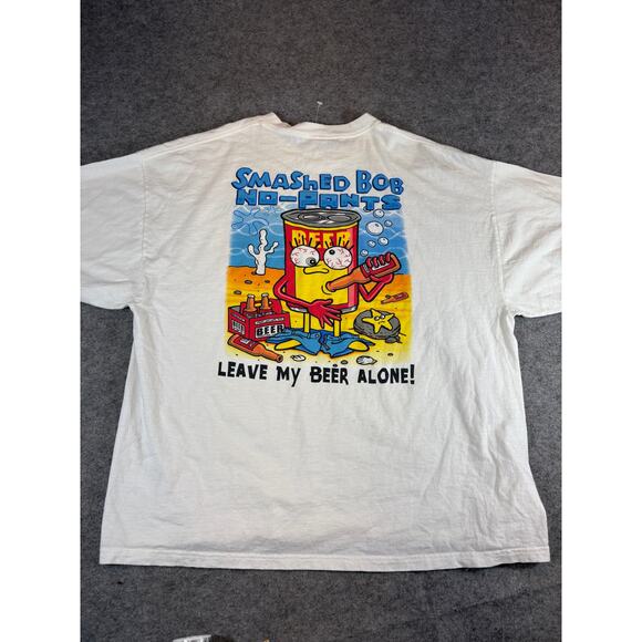 Vtg Y2K Smashed Bob No Pants Leave My Beer Alone Shirt Mens 2XL White Spongebob - Picture 1 of 6